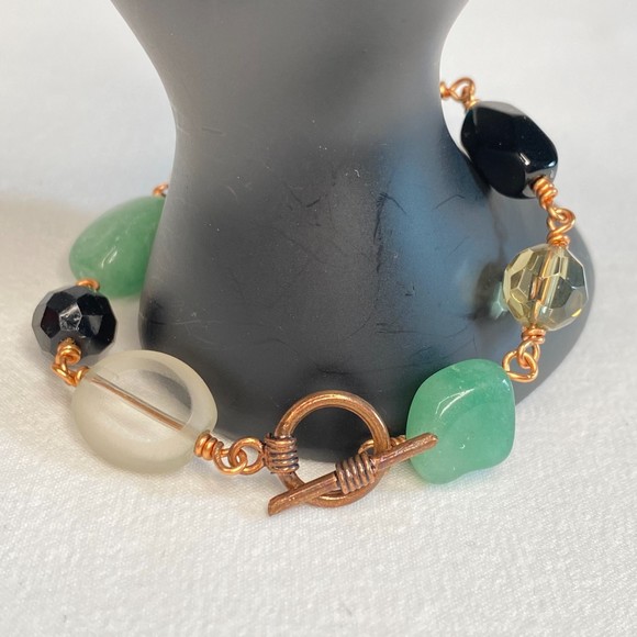 Copper Chain Bracelet Multi Shape Multi Color Stone With Toggle Clasp - Picture 1 of 6